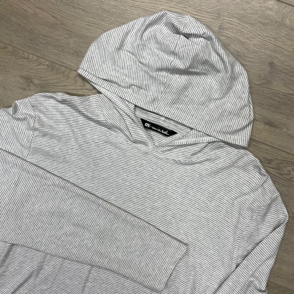 TravisMathew Hoodie Mens XL Gray Striped Long Sleeve 1MS435 Pullover